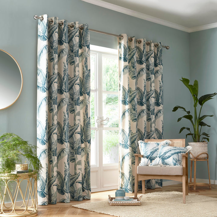 Cadiz Pair of Eyelet Curtains by Fusion in Teal - Pair of Eyelet Curtains - Fusion