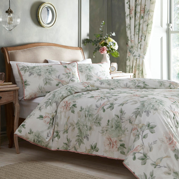 Campion Duvet Cover Set by Appletree Heritage in Green/Coral - Duvet Cover Set - Appletree Heritage