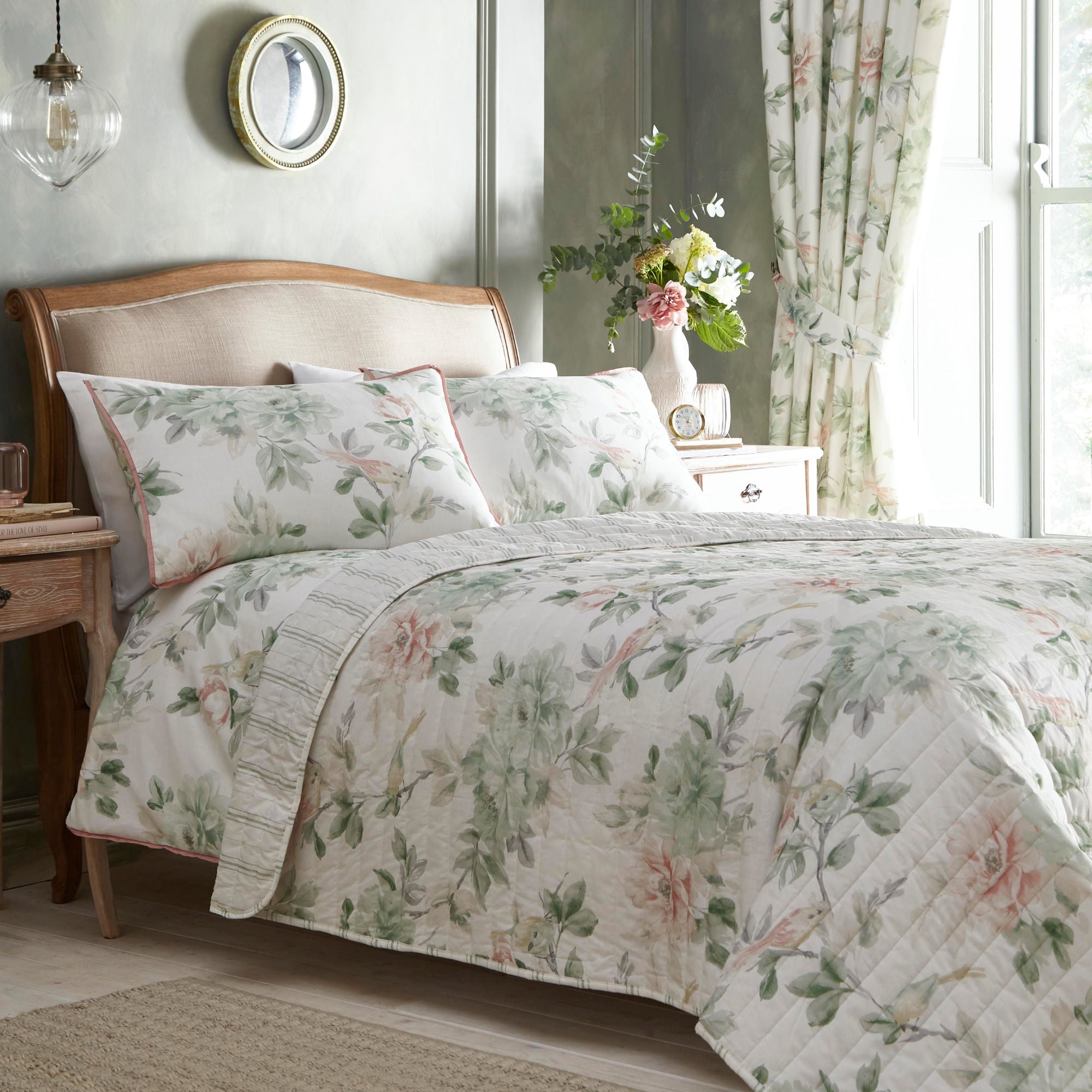 Campion Duvet Cover Set by Appletree Heritage in Green/Coral - Duvet Cover Set - Appletree Heritage