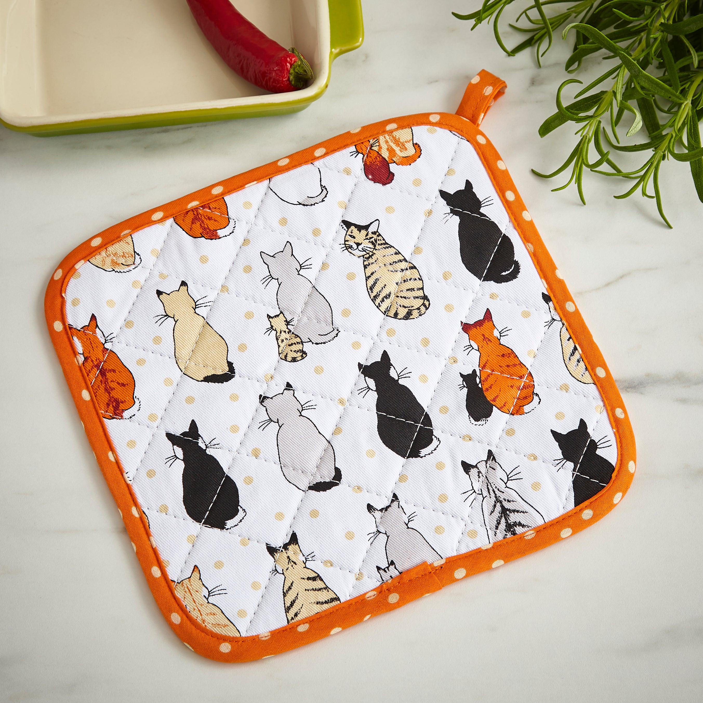 Ulster Weavers Heat Resistant Pot Mat - Cats In Waiting (100% Cotton Outer; 100% Polyester wadding; CE marked, Orange) - Pot Mat - Ulster Weavers