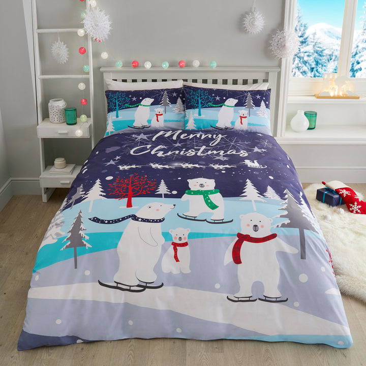 Christmas Bears Duvet Cover Set by Fusion Christmas in Blue - Duvet Cover Set - Fusion Christmas