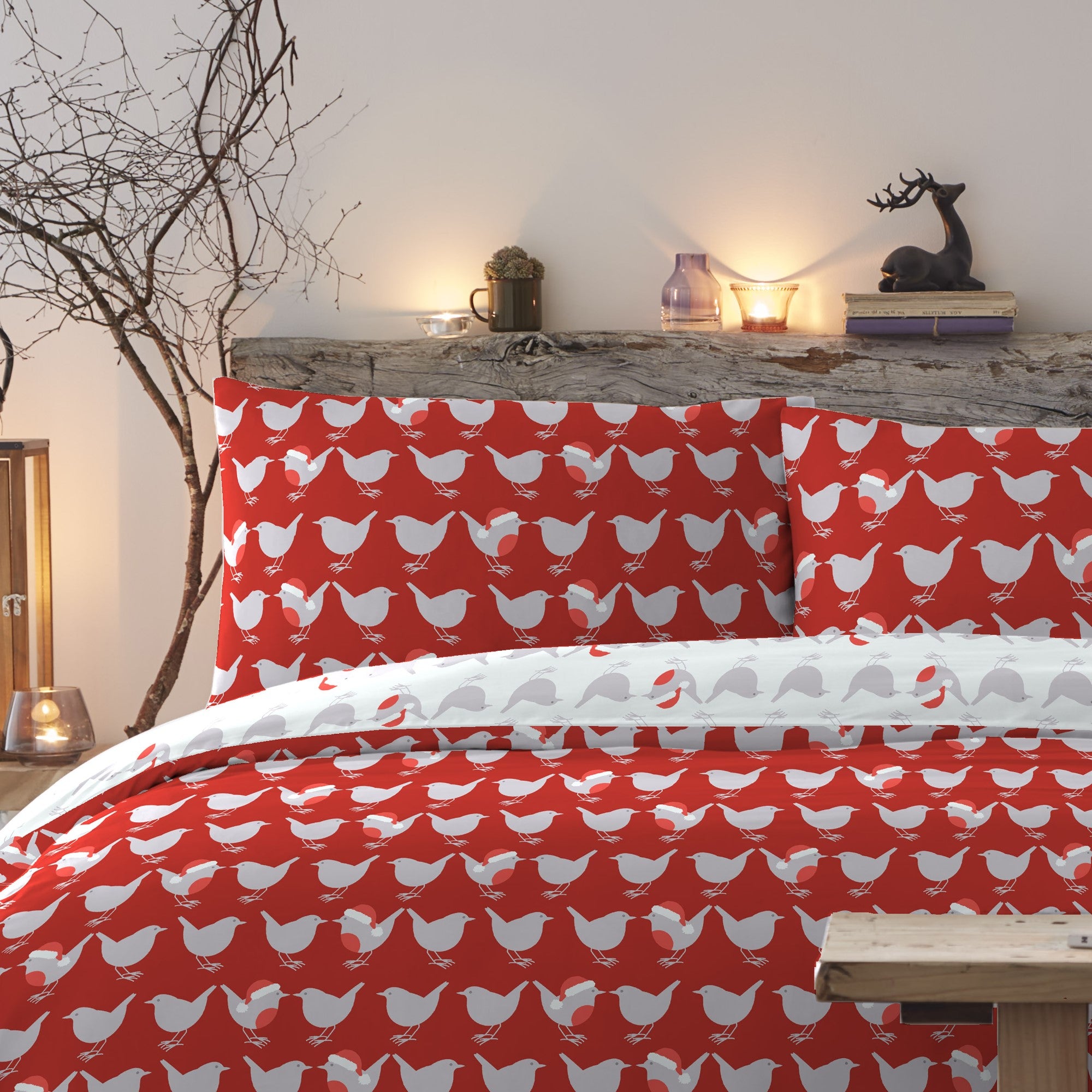 Geo Robin Duvet Cover Set by Fusion Christmas in Red - Duvet Cover Set - Fusion Christmas