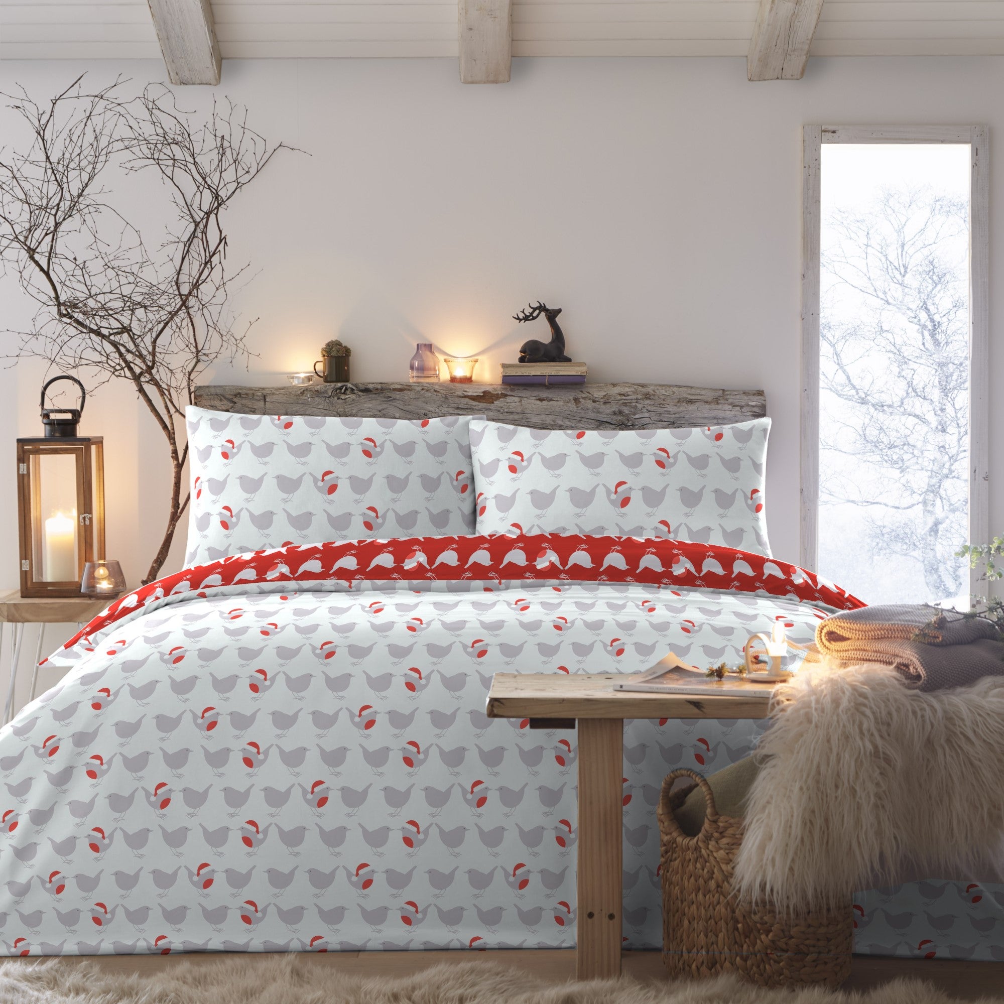 Geo Robin Duvet Cover Set by Fusion Christmas in Red - Duvet Cover Set - Fusion Christmas