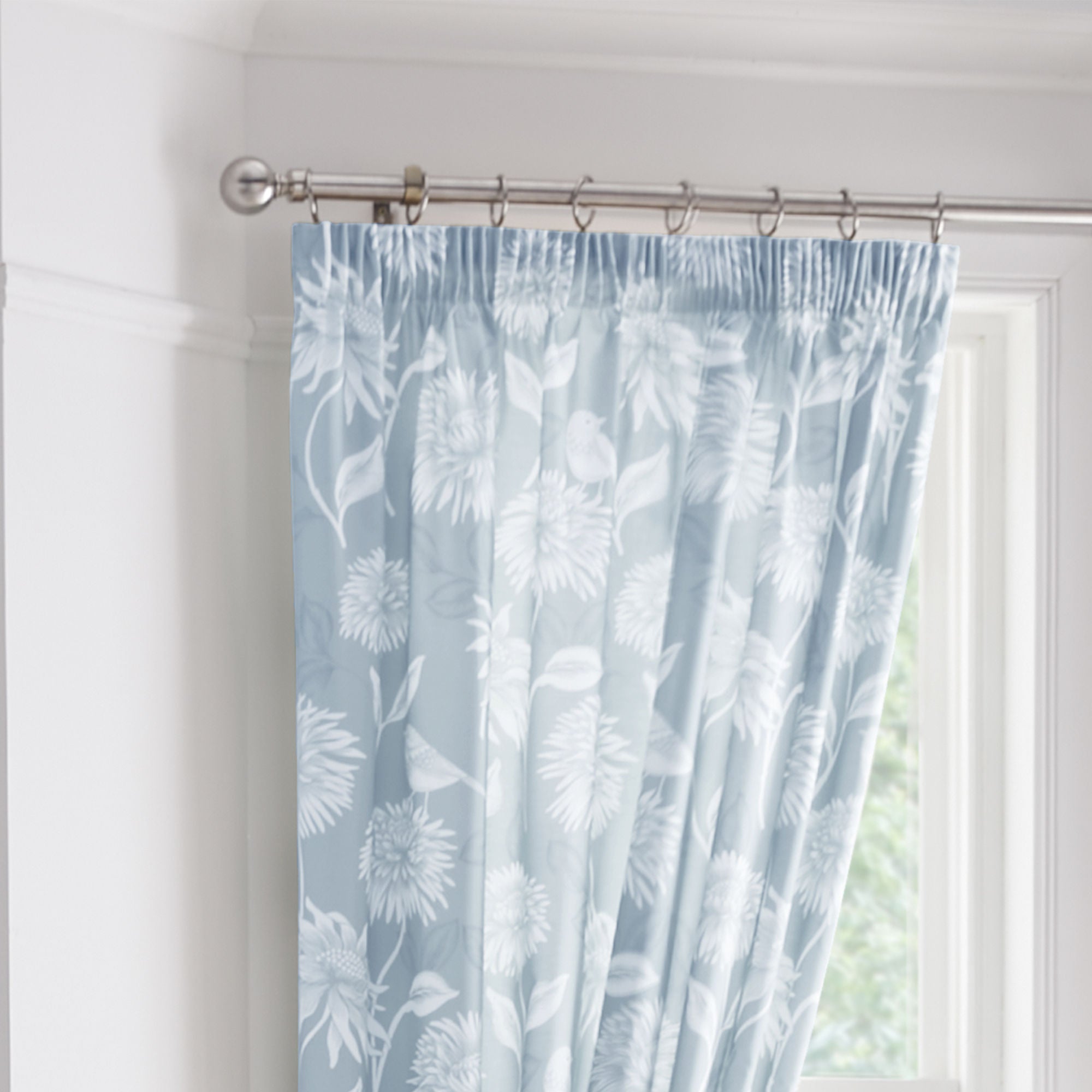Chrysanthemum Pair of Pencil Pleat Curtains With Tie-Backs by Dreams & Drapes Design in Blue - Pair of Pencil Pleat Curtains With Tie-Backs - Dreams & Drapes Design