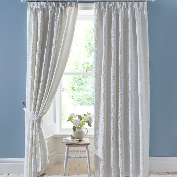 Collier Pair of Pencil Pleat Curtains With Tie-Backs by Appletree Heritage in White - Pair of Pencil Pleat Curtains With Tie-Backs - Appletree Heritage