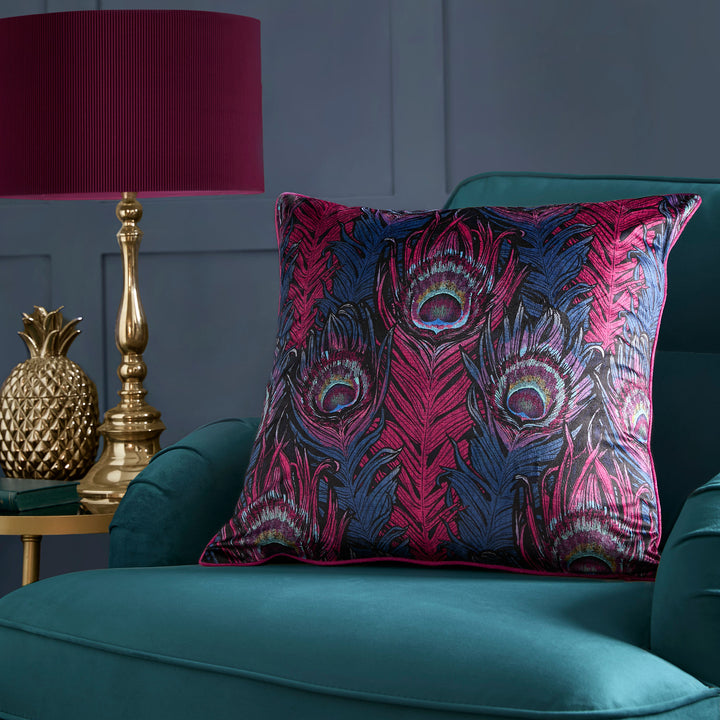 Dandy Peacock Cushion by Laurence Llewelyn-Bowen in Plum 55 x 55cm - Cushion - Laurence Llewelyn-Bowen