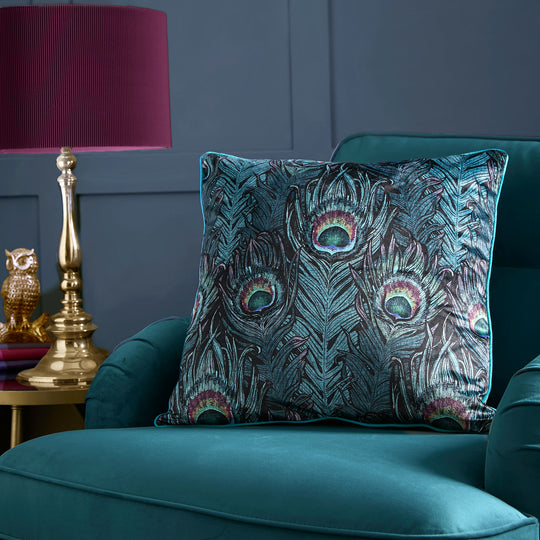 Dandy Peacock Cushion in Teal 55 x 55cm