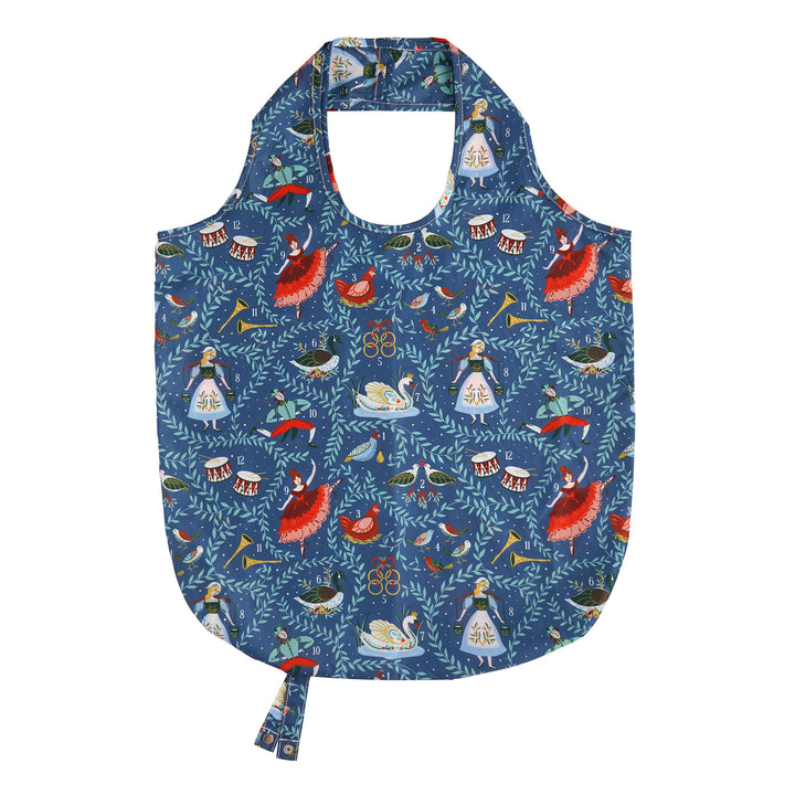 Ulster Weavers 12 Days of Christmas Foldable Tote Bag Medium in Green - Roll-Up Bag - Ulster Weavers