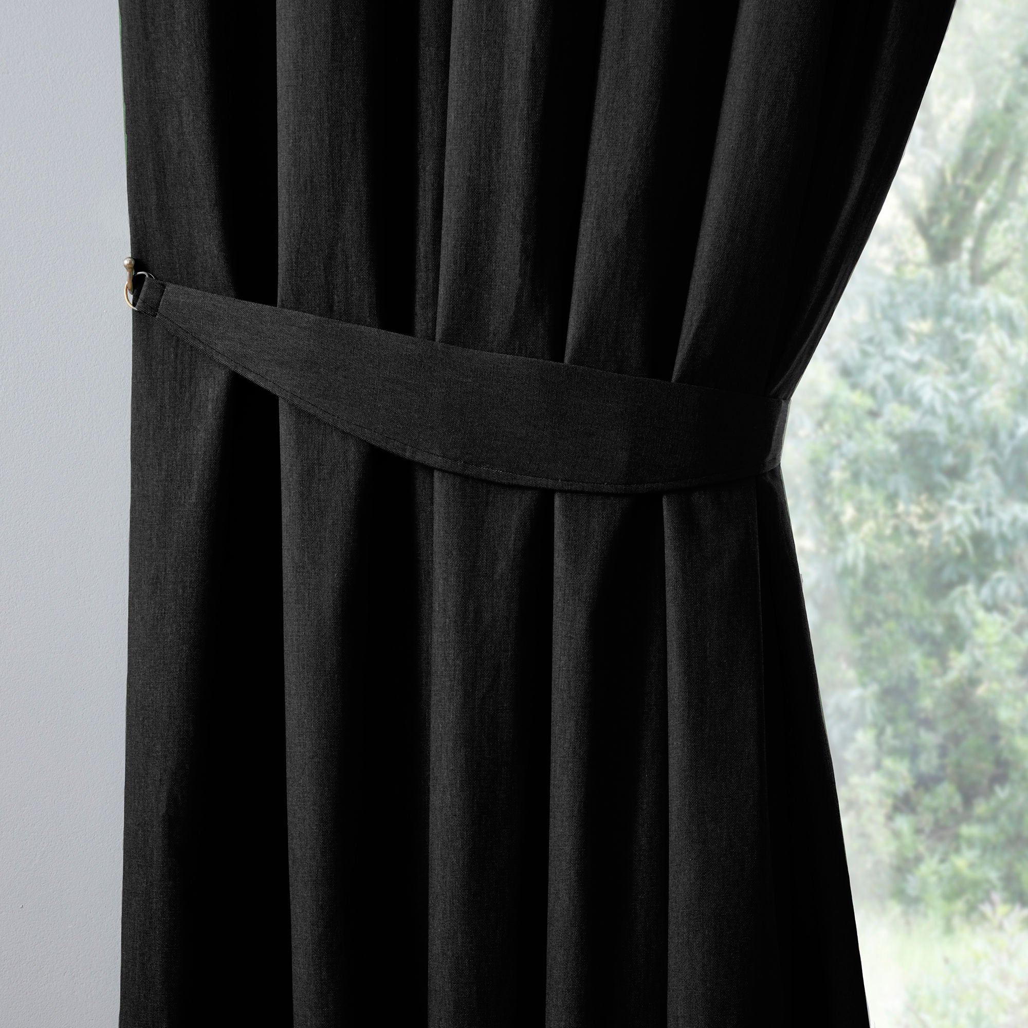 Dijon Pair of Pencil Pleat Curtains by Fusion in Black - Pair of Pencil Pleat Curtains - Fusion