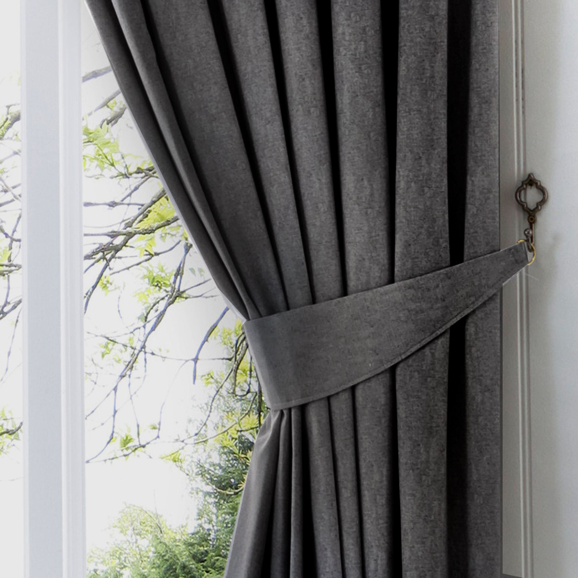 Dijon Pair Of Curtain Tiebacks by Fusion in Charcoal 26