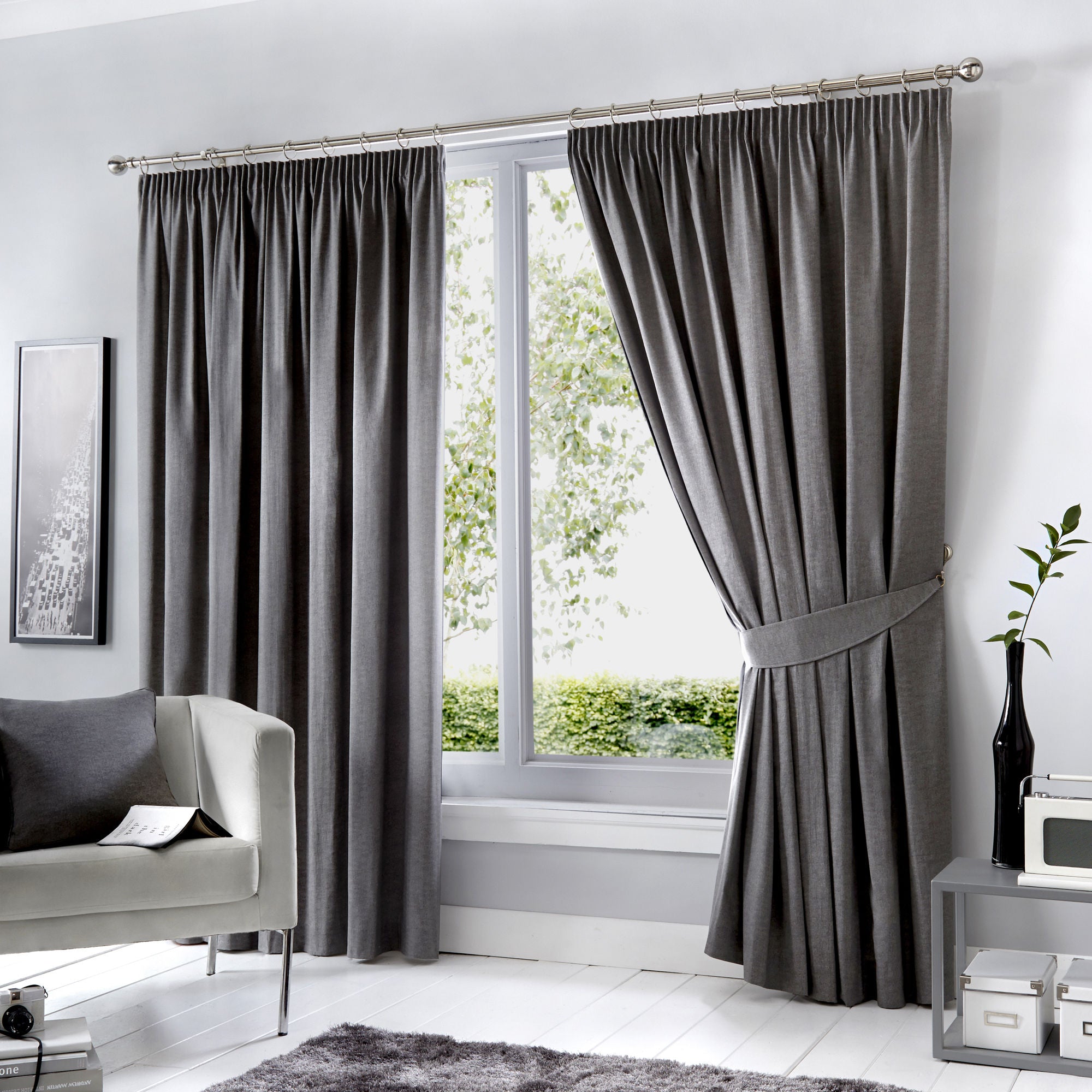 Dijon Pair Of Curtain Tiebacks by Fusion in Charcoal 26