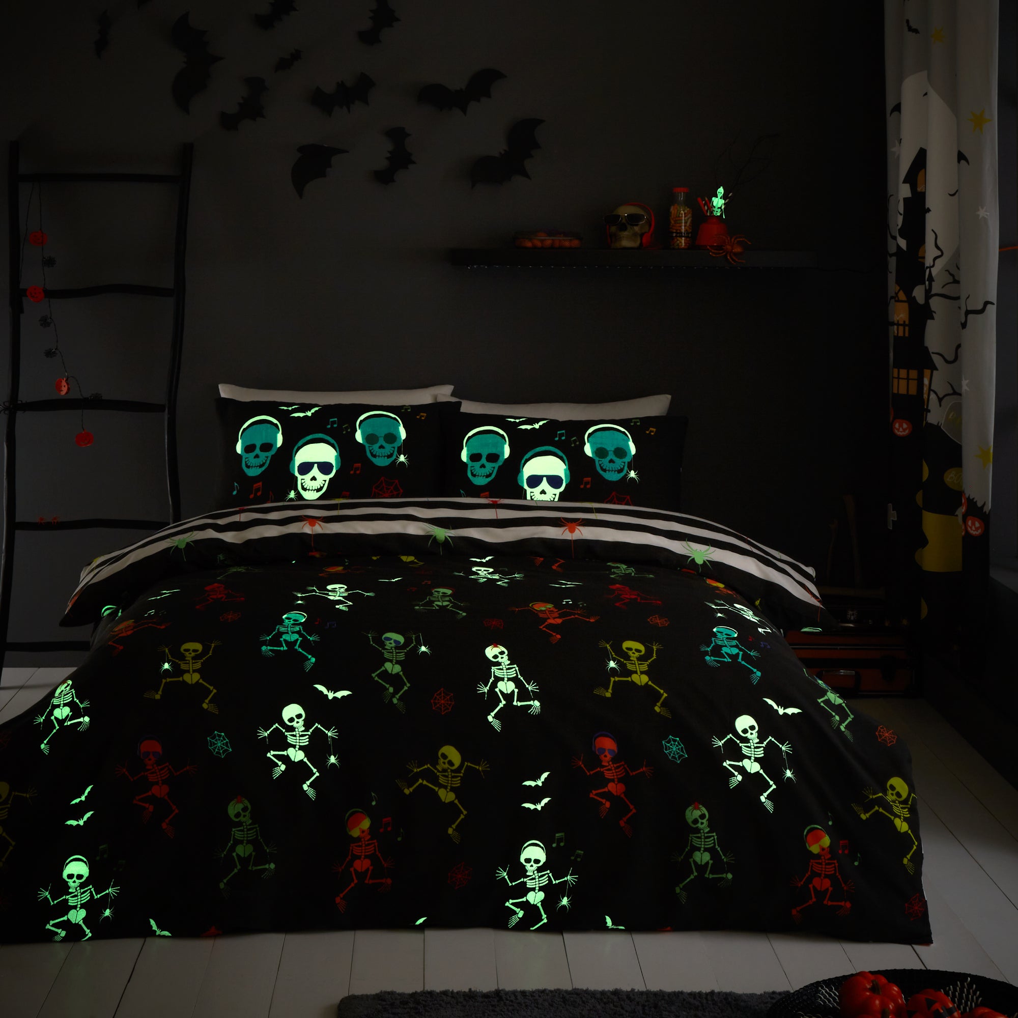 Dancing Skeletons Duvet Cover Set by Bedlam in Black - Duvet Cover Set - Bedlam