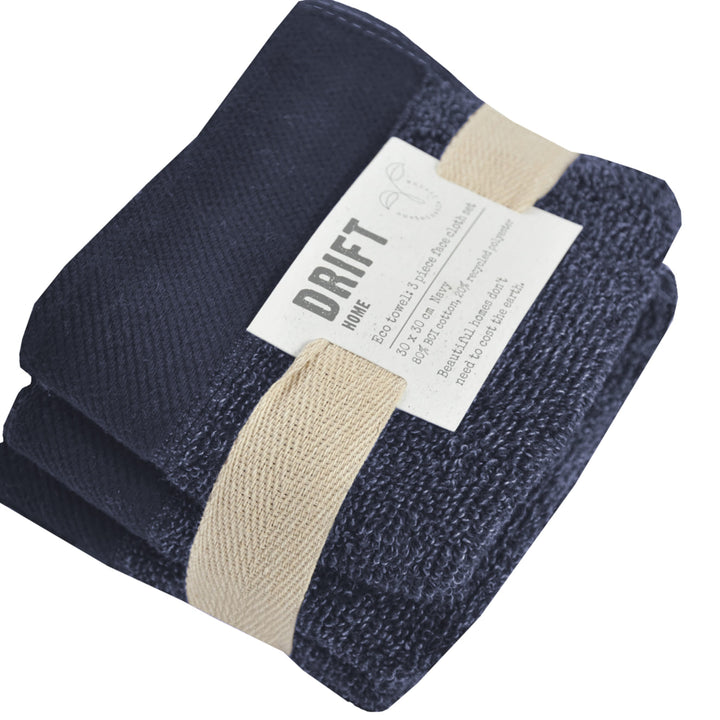 Abode Eco Face Cloth (3 pack) by Drift Home in Navy 30 x 30cm - Face Cloth (3 pack) - Drift Home