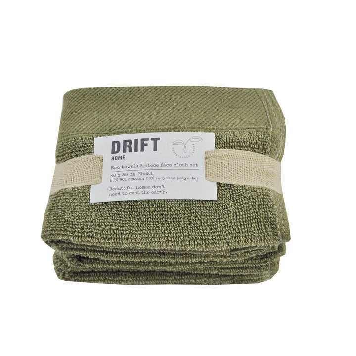 Abode Eco Face Cloth (3 pack) by Drift Home in Khaki 30 x 30cm - Face Cloth (3 pack) - Drift Home