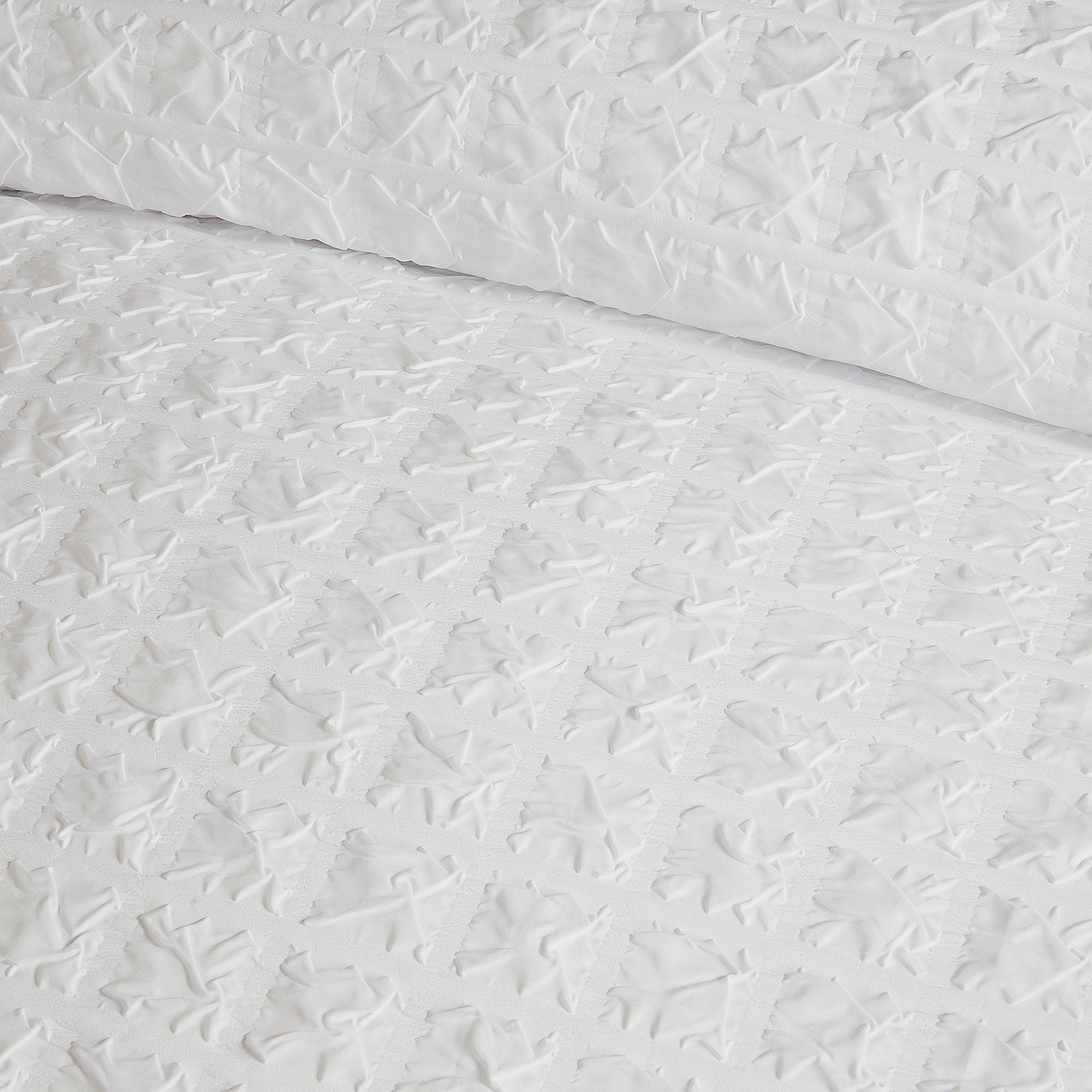 Embossed Grid Duvet Cover Set in White - Duvet Cover Set - Serene