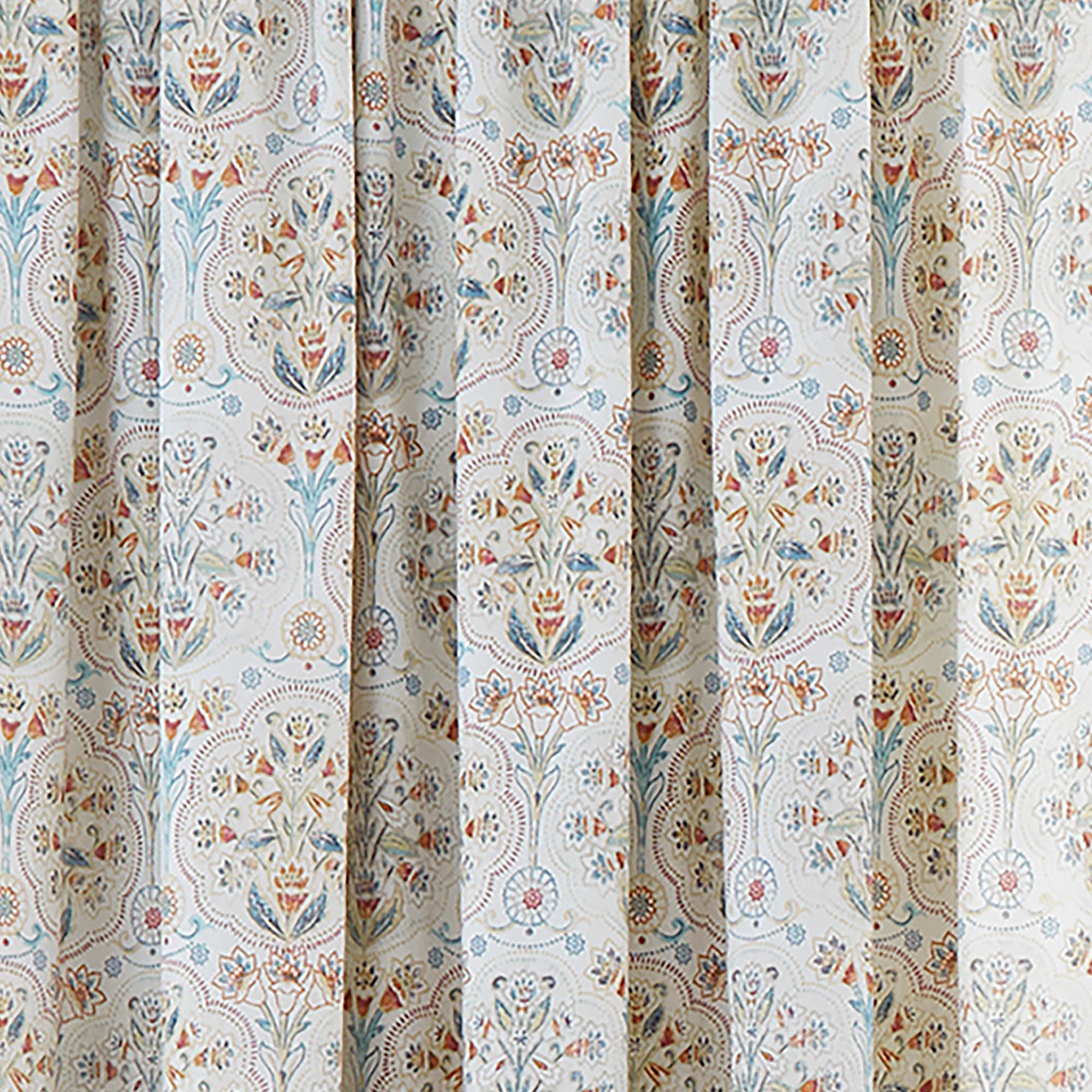 Edena Decorative Floral Pair of Pencil Pleat Curtains in Natural - Pair of Pencil Pleat Curtains - Dreams & Drapes