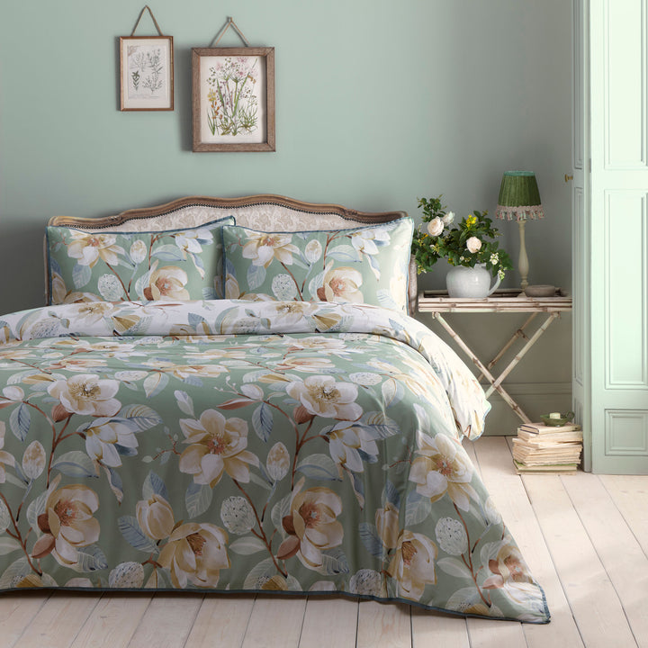 Eleanor Duvet Cover Set by Appletree Heritage in Green - Duvet Cover Set - Appletree Heritage