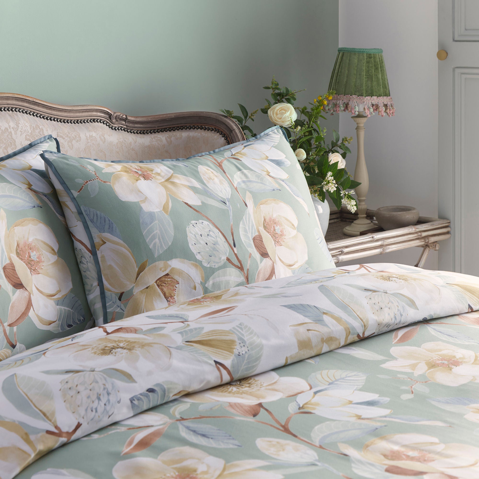 Eleanor Duvet Cover Set by Appletree Heritage in Green - Duvet Cover Set - Appletree Heritage