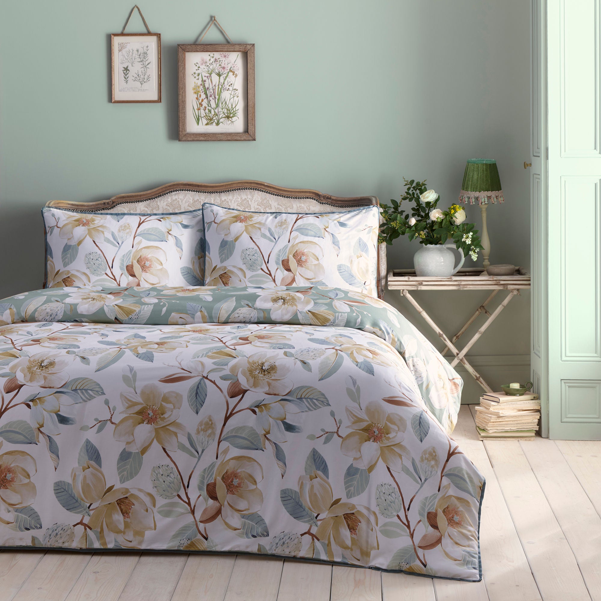 Eleanor Duvet Cover Set by Appletree Heritage in Green - Duvet Cover Set - Appletree Heritage