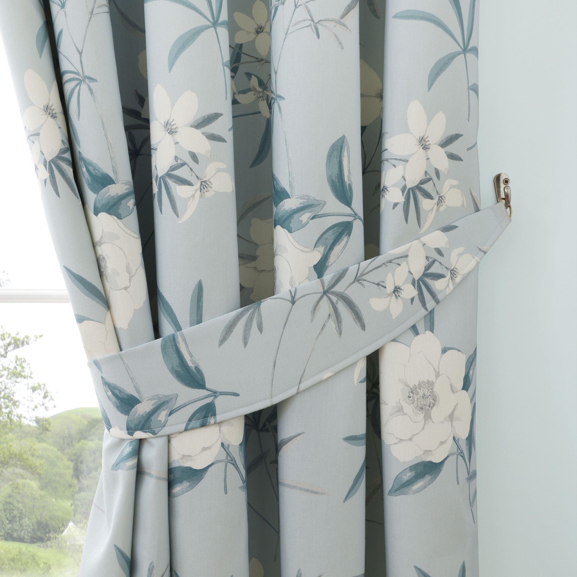 Eve Pair of Pencil Pleat Curtains With Tie-Backs by Dreams & Drapes Design in Duck Egg - Pair of Pencil Pleat Curtains With Tie-Backs - Dreams & Drapes Design