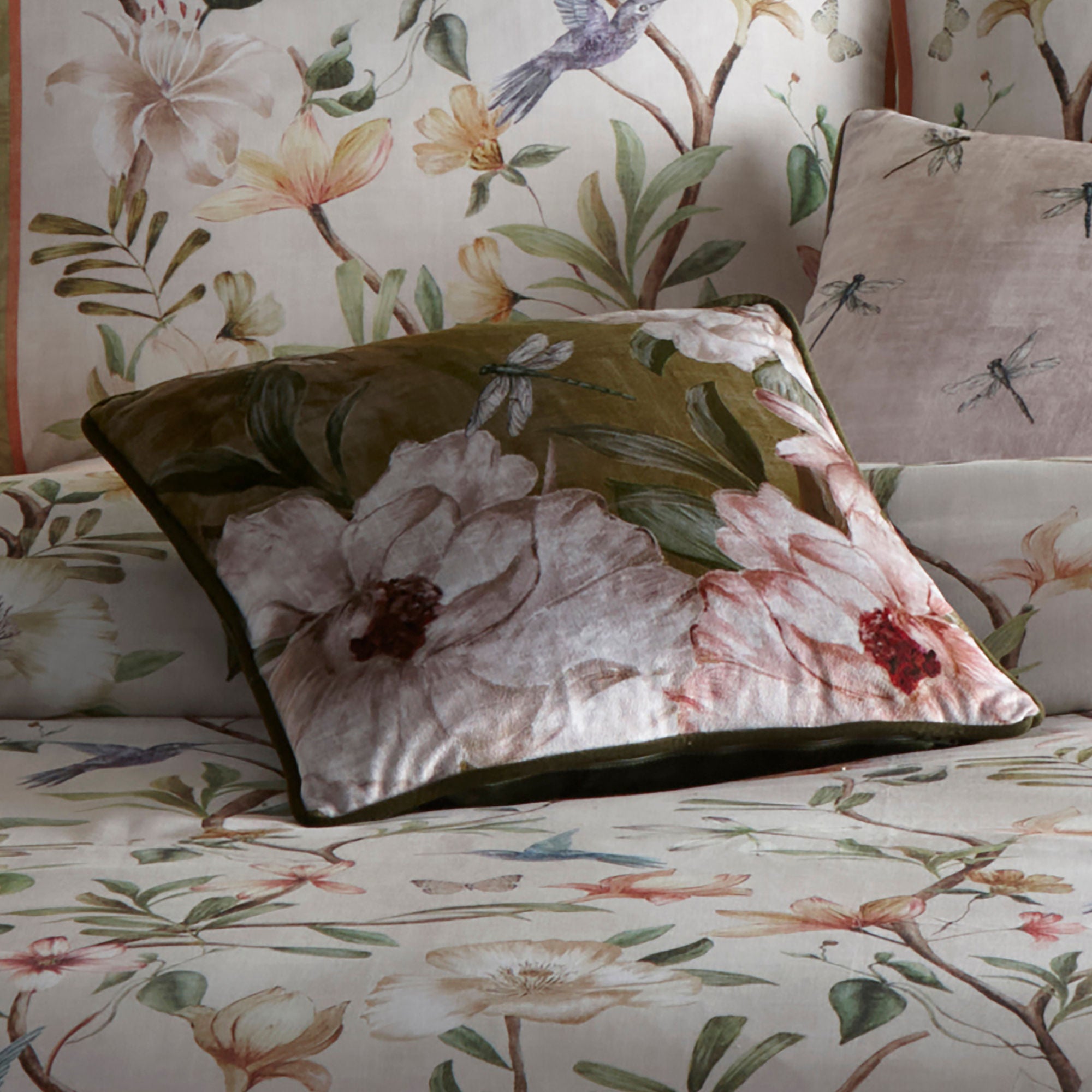 Fiorella Cushion by Appletree Heritage in Olive 43 x 43cm - Cushion - Appletree Heritage