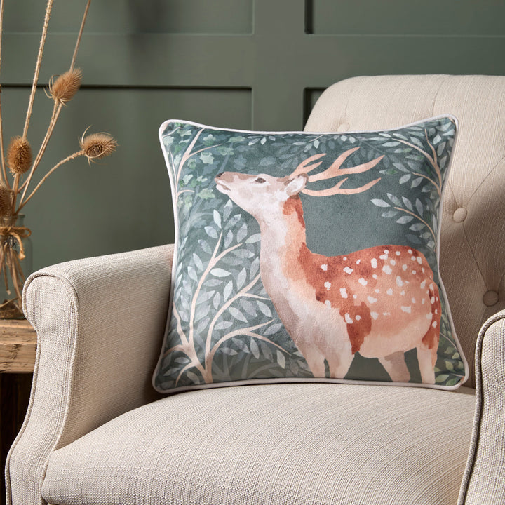 Forest Animals Cushion by Dreams & Drapes Lodge in Green 43 x 43cm - Cushion - Dreams & Drapes Lodge