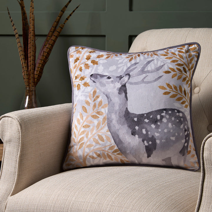 Forest Animals Cushion by Dreams & Drapes Lodge in Grey 43 x 43cm - Cushion - Dreams & Drapes Lodge