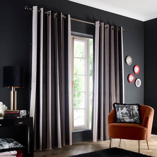 Festivo Stripe Eyelet Curtains in Black