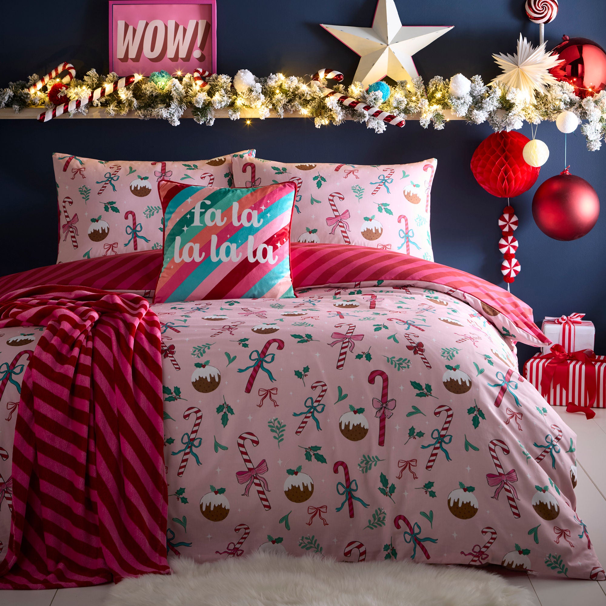 Festive Fancy Christmas Duvet Cover Set in Pink - Duvet Cover Set - Fusion