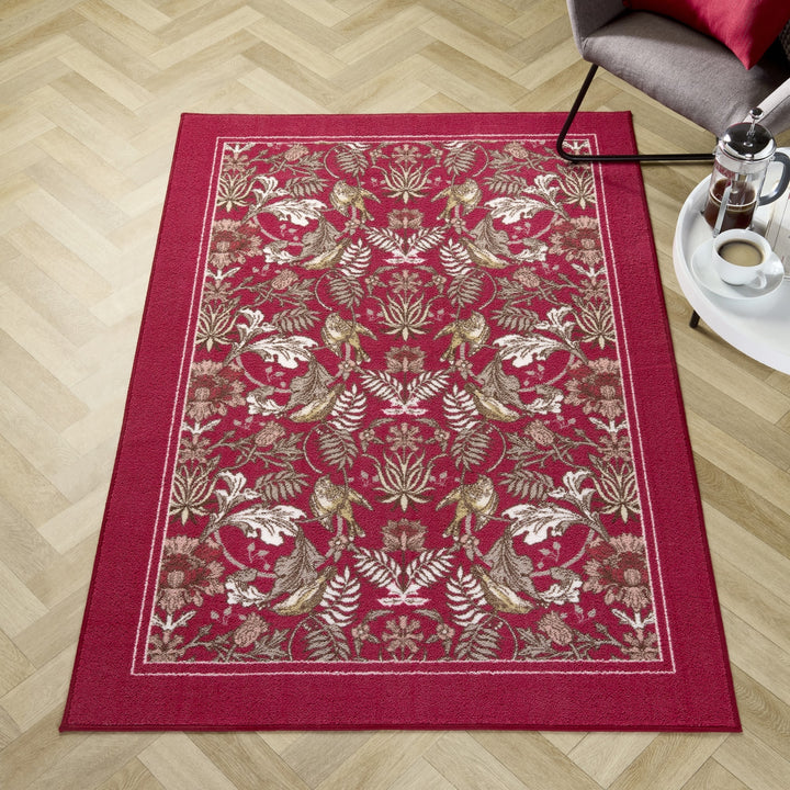 Finch & Flower Washable Rug by Dreams & Drapes Design in Red 120 x 180cm