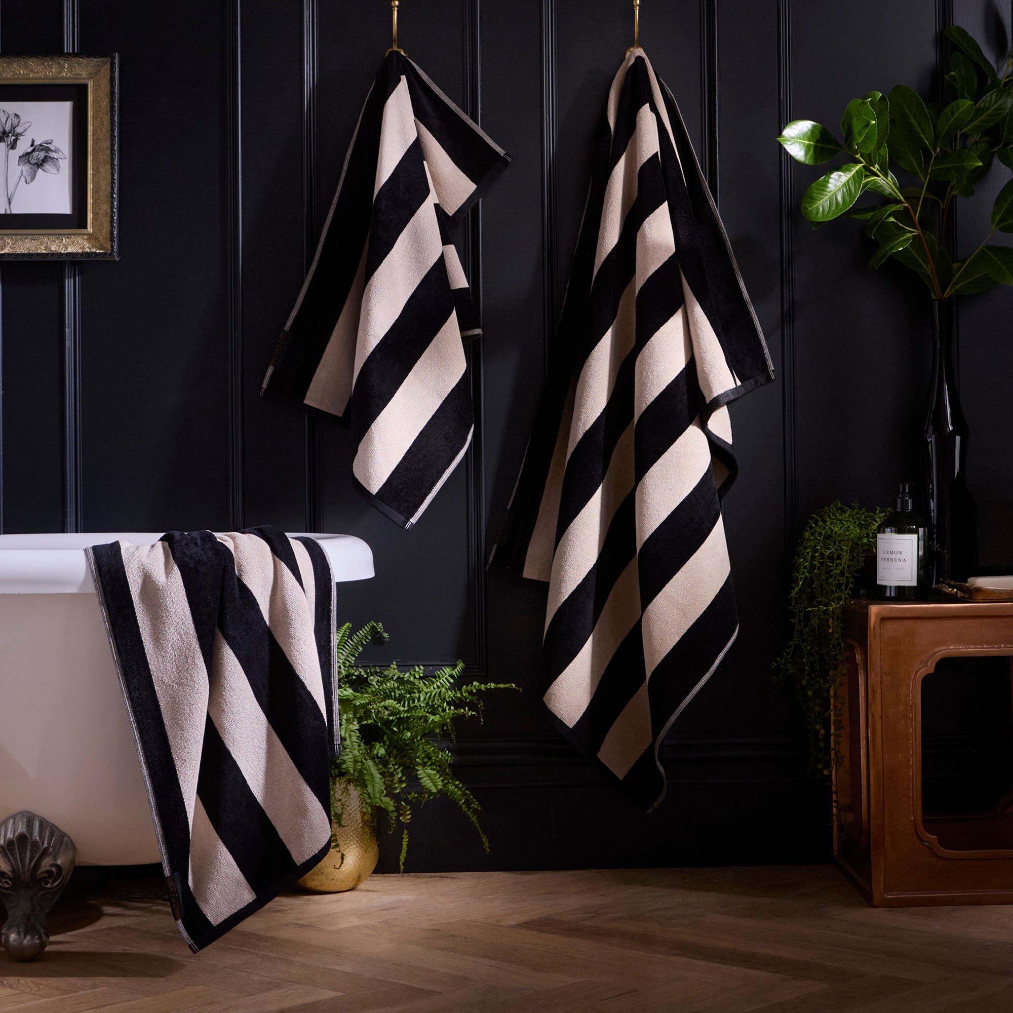 Festivo Stripe Towels in Black - Towels - Laurence Llewelyn-Bowen