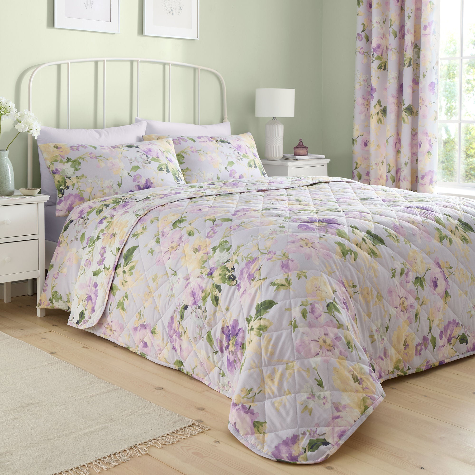Flourette Bedspread by Dreams & Drapes Design in Lilac 200cm X 230cm - Bedspread - Dreams & Drapes Design