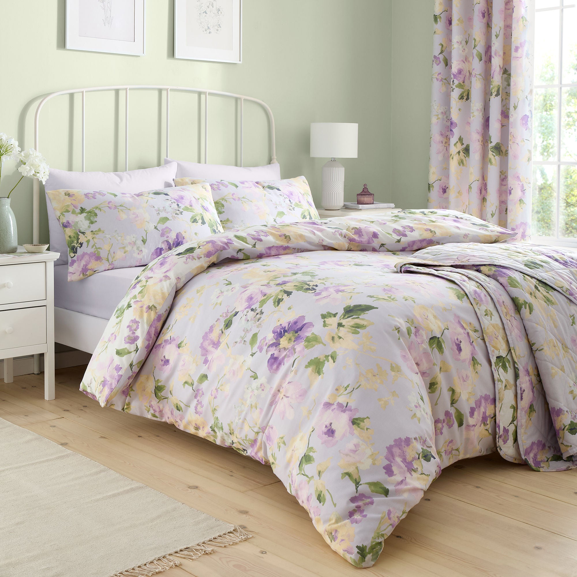 Flourette Bedspread by Dreams & Drapes Design in Lilac 200cm X 230cm - Bedspread - Dreams & Drapes Design