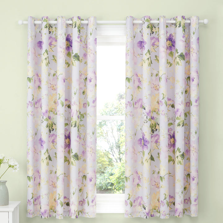 Flourette Pair of Eyelet Curtains by Dreams & Drapes Design in Lilac