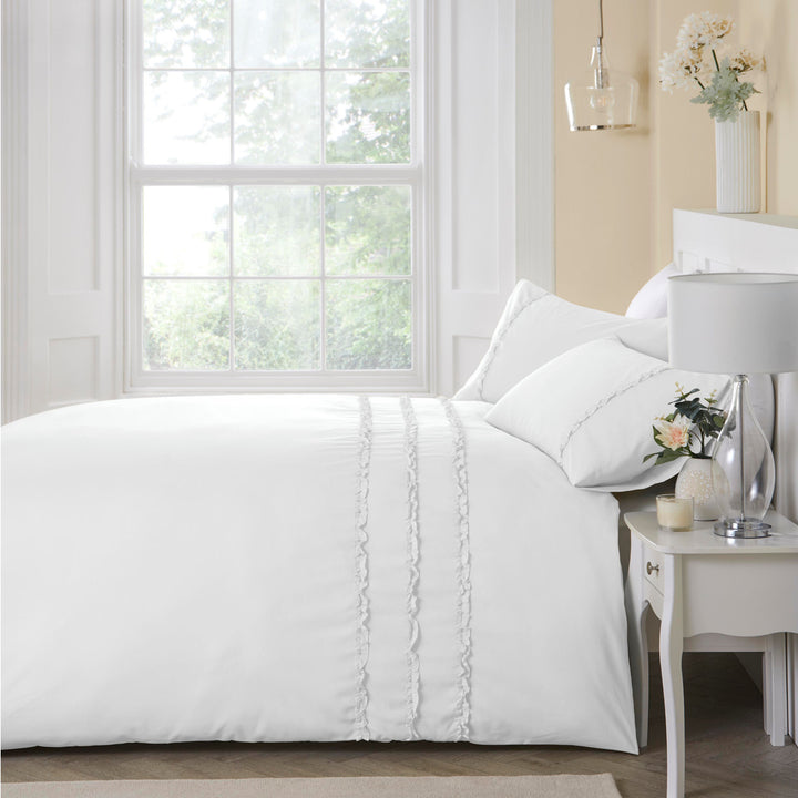 Felicia Frill Duvet Cover Set by Serene in White - Duvet Cover Set - Serene