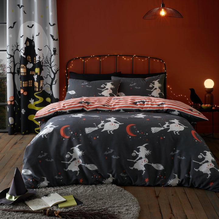 Flying Witches Duvet Cover Set by Bedlam in Charcoal - Duvet Cover Set - Bedlam