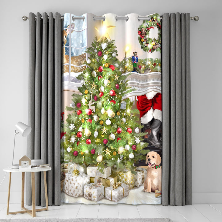 Christmas Tree Eyelet Single Panel Door Curtain by Fusion in Multi - Eyelet Single Panel Door Curtain - Fusion