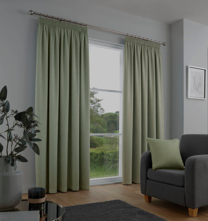 Galaxy Pair of Pencil Pleat Curtains by Fusion in Green - Pair of Pencil Pleat Curtains - Fusion