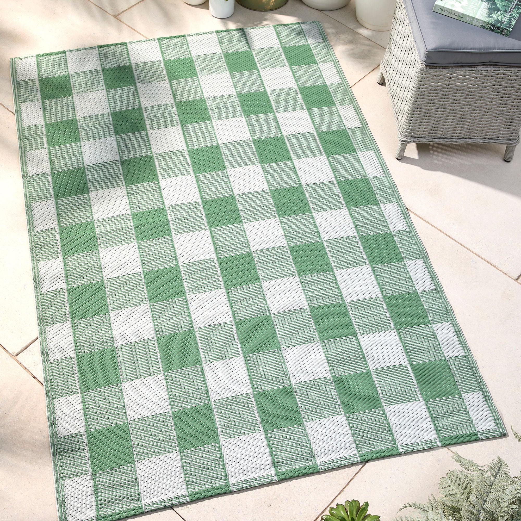 Gingham Outdoor Rug by Dreams & Drapes Design in Green 120 x 170cm - Outdoor Rug - Dreams & Drapes Design