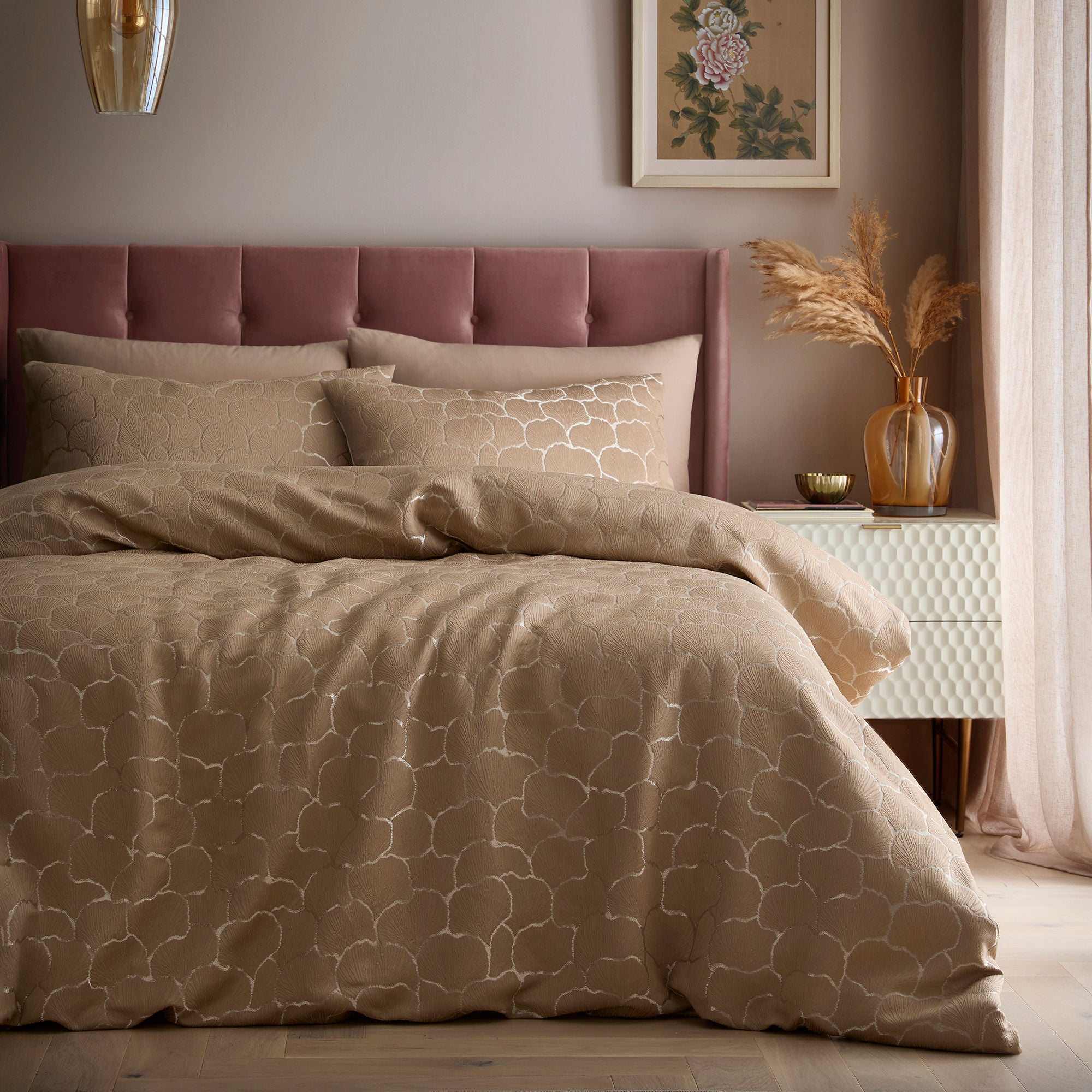 Ginko Jacquard Duvet Cover Set in Natural - Duvet Cover Set - Soiree