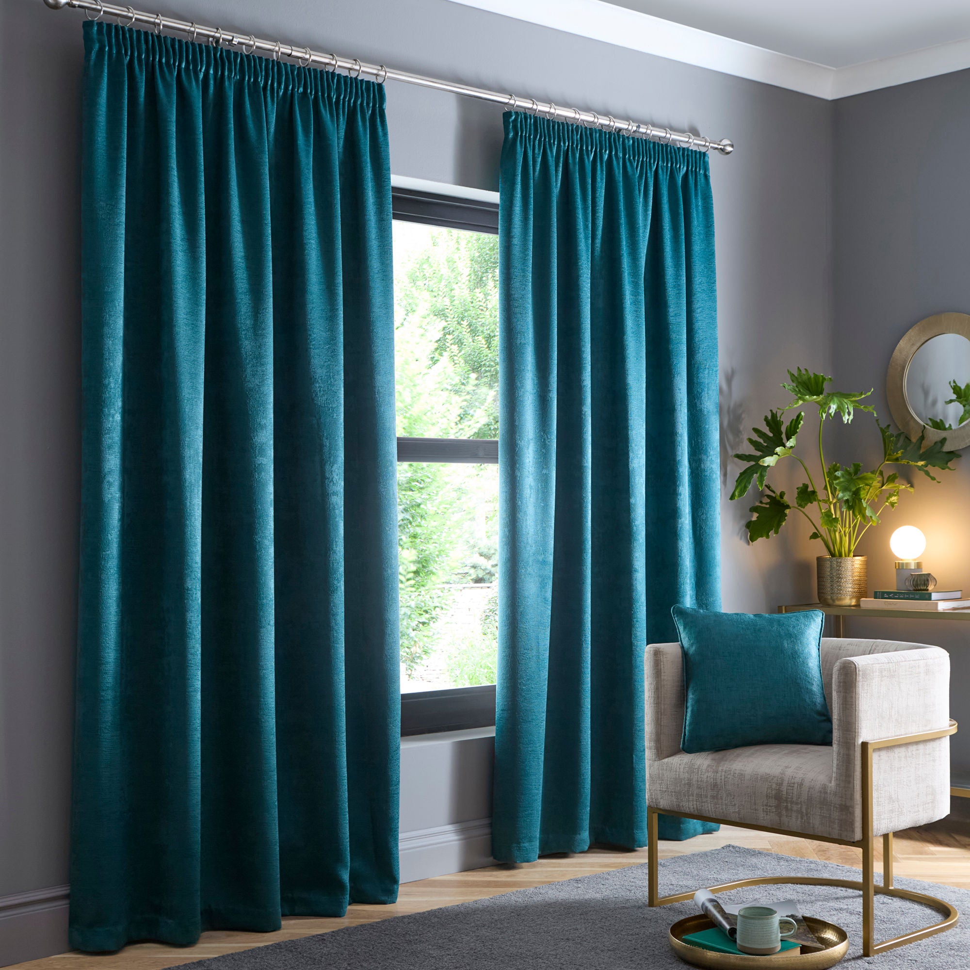 Galaxy Pair of Pencil Pleat Curtains by Fusion in Forest Green - Pair of Pencil Pleat Curtains - Fusion