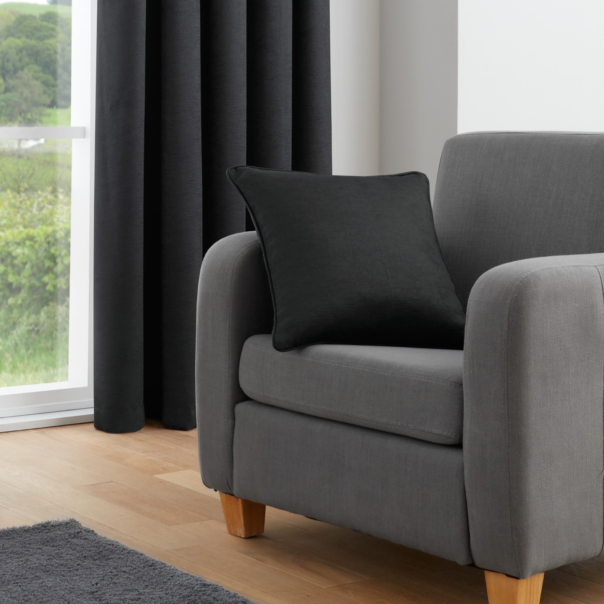 Galaxy Pair of Pencil Pleat Curtains by Fusion in Black - Pair of Pencil Pleat Curtains - Fusion