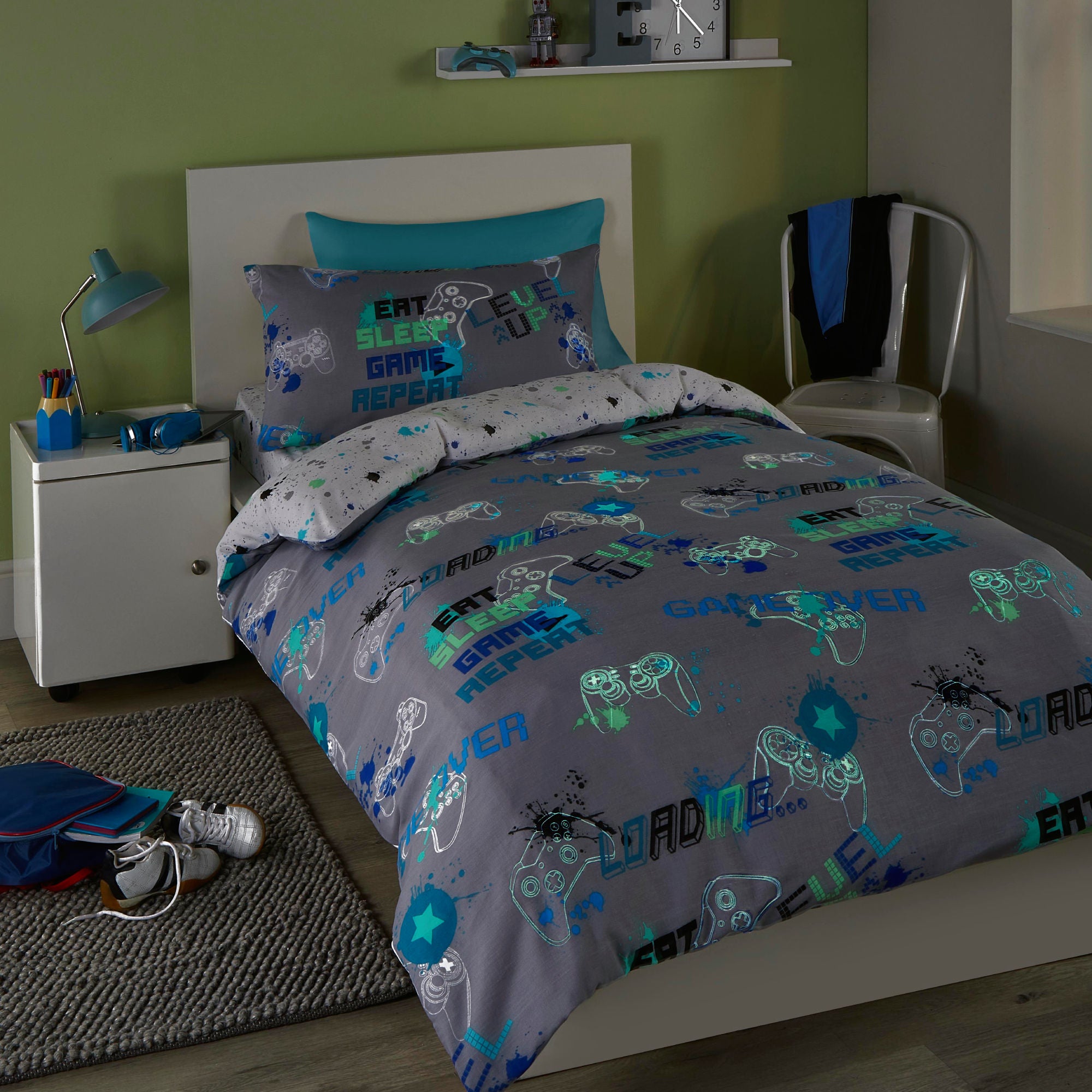 Game Glow Duvet Cover Set by Bedlam in Grey - Duvet Cover Set - Bedlam