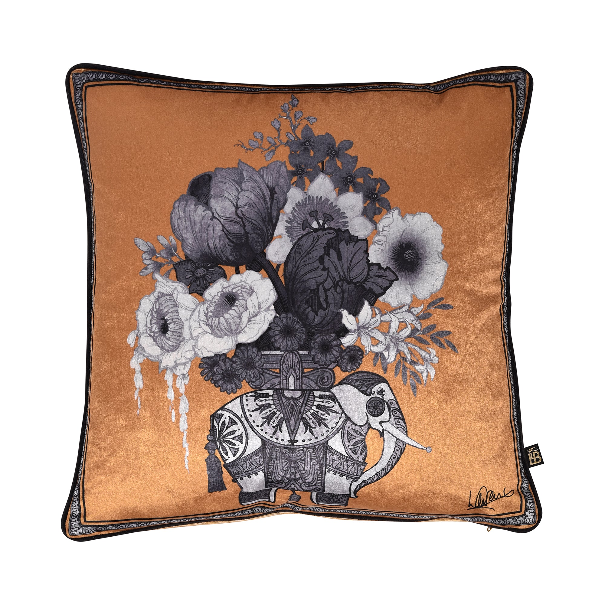 Generou Elephant Cushion by Laurence Llewelyn-Bowen in Gold 43 x 43cm - Cushion - Laurence Llewelyn-Bowen