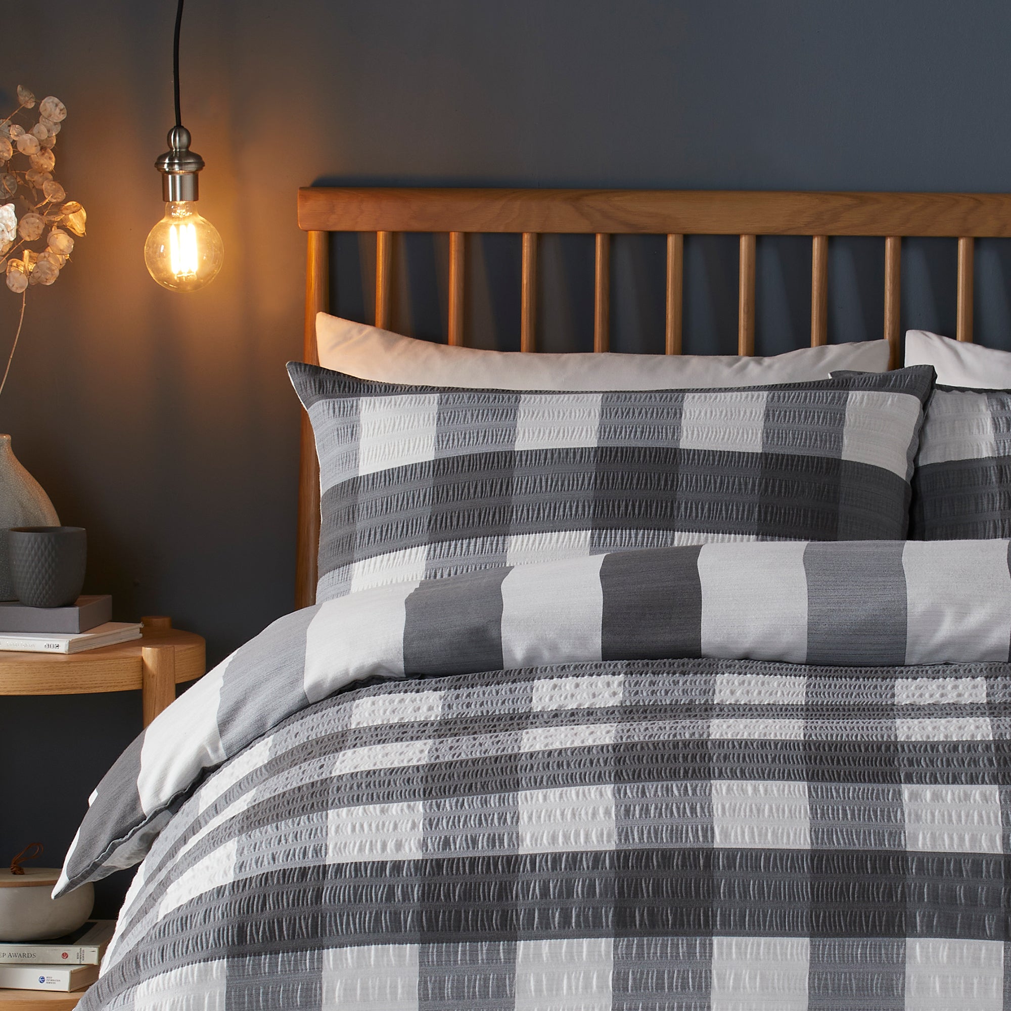 Seersucker Gingham Check Duvet Cover Set by Fusion Snug in Charcoal - Duvet Cover Set - Fusion Snug