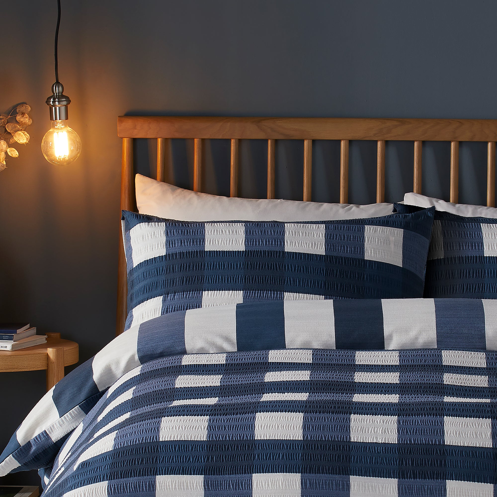 Seersucker Gingham Check Duvet Cover Set by Fusion Snug in Navy - Duvet Cover Set - Fusion Snug