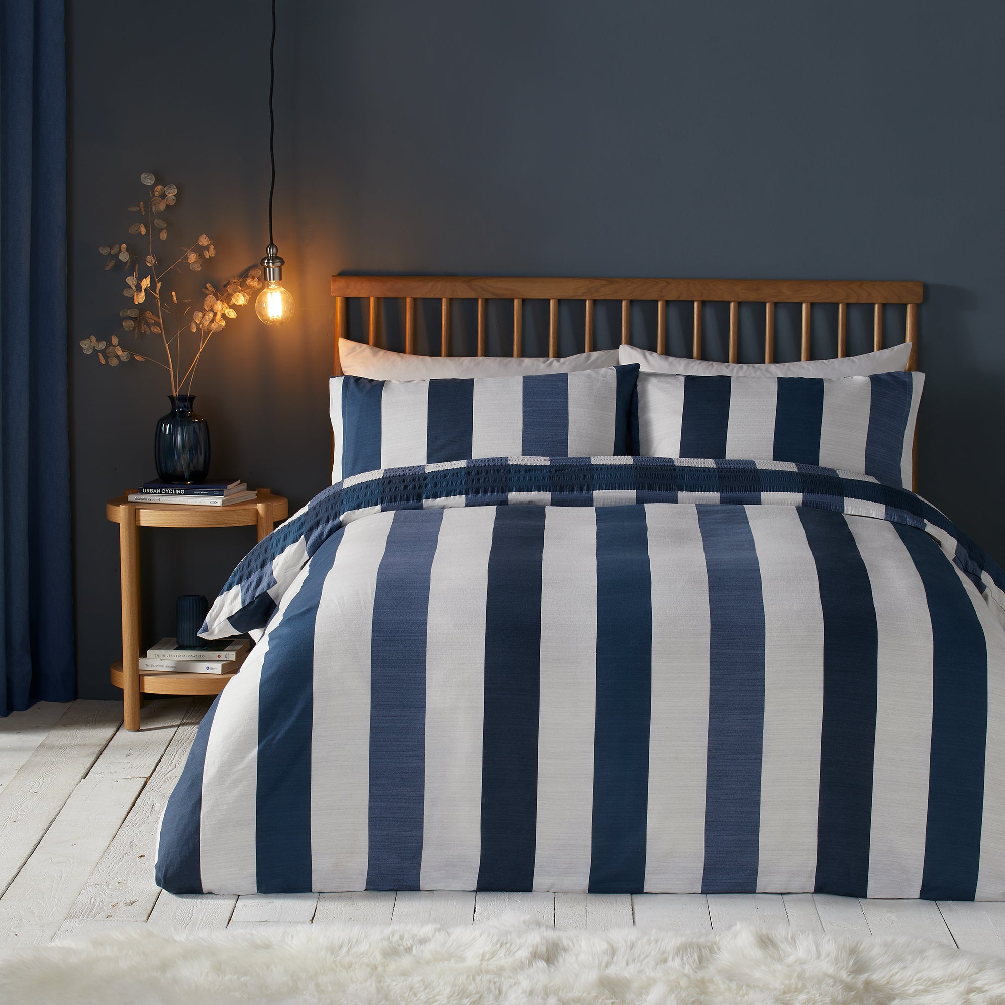 Seersucker Gingham Check Duvet Cover Set by Fusion Snug in Navy - Duvet Cover Set - Fusion Snug