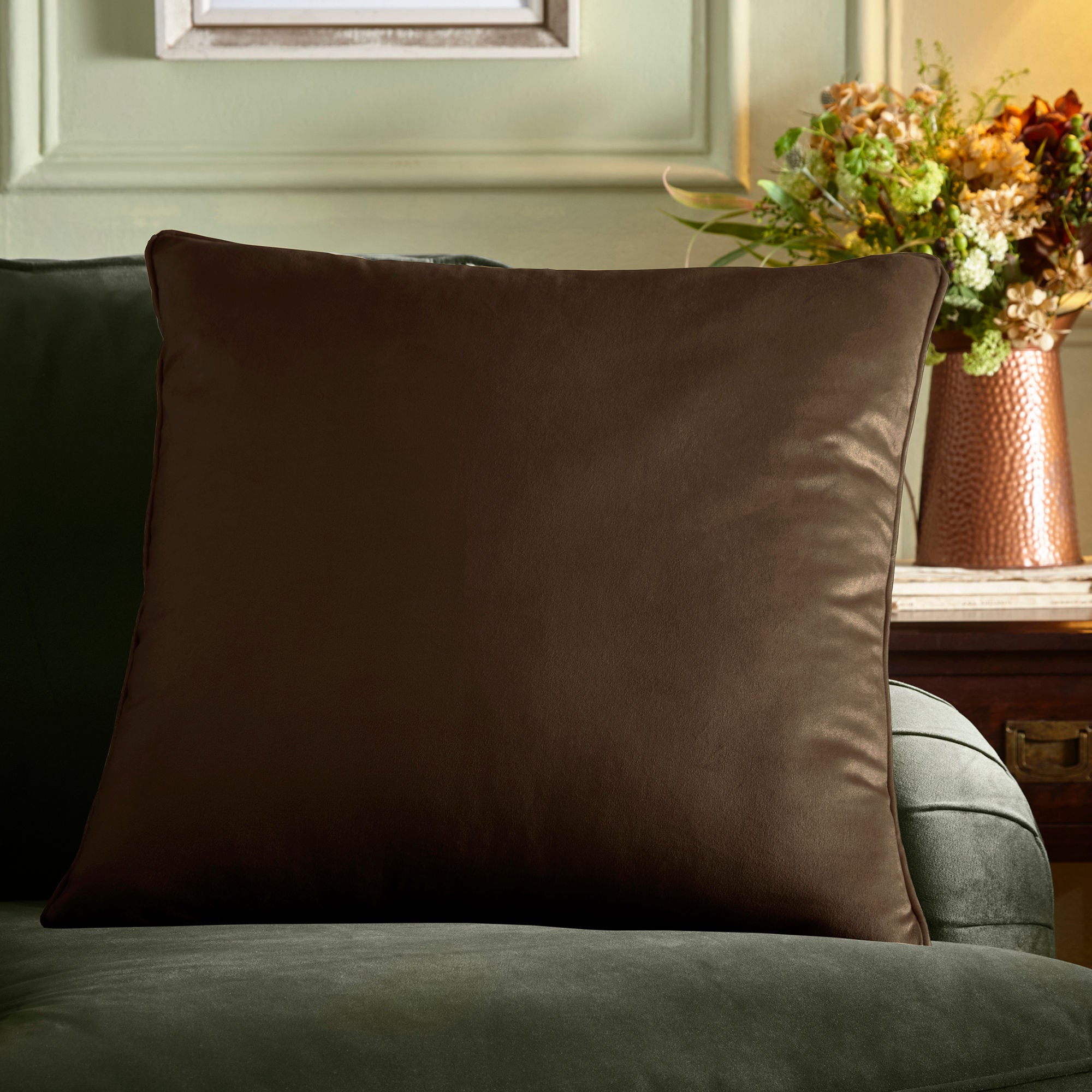 Harlan Velvet Cushion in Chocolate 55 x 55cm - Cushion - Appletree Heritage