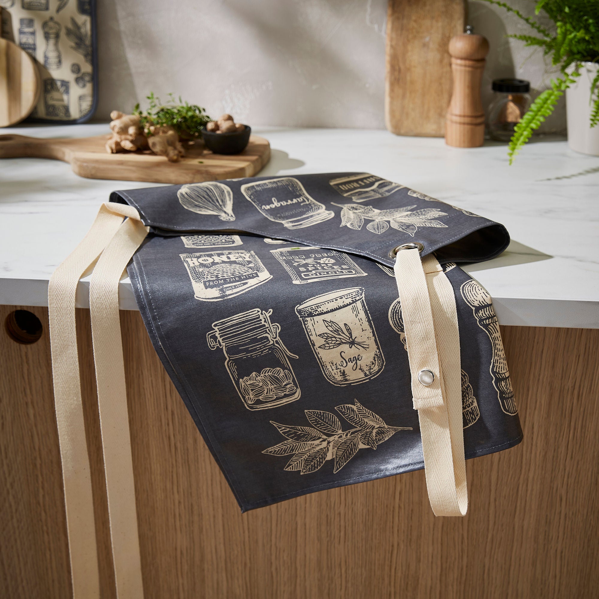 Ulster Weavers Herbs & Spices Apron - PVC/Oilcloth One Size in Grey - Apron - Ulster Weavers
