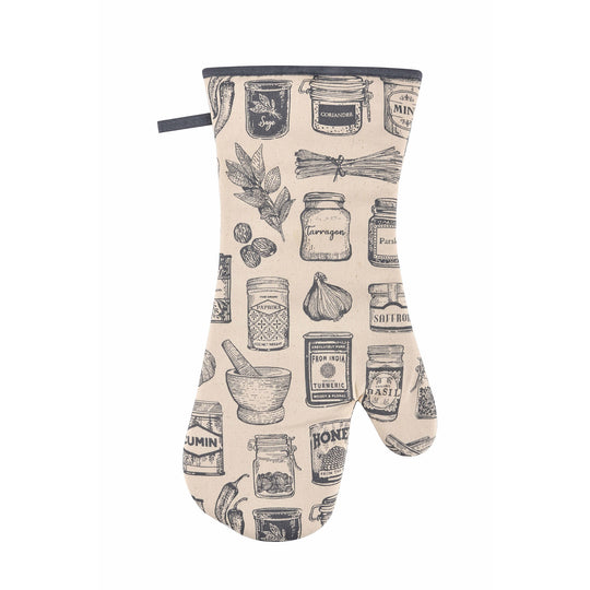 Herbs & Spices Gauntlet Oven Glove in Grey